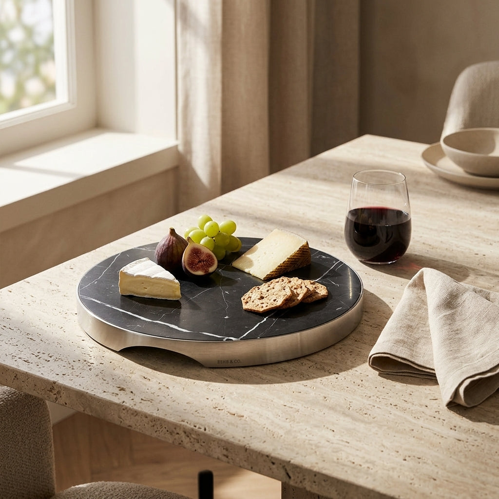 GEO GRAZING BOARD ROUND | Brushed Nickel & Nero