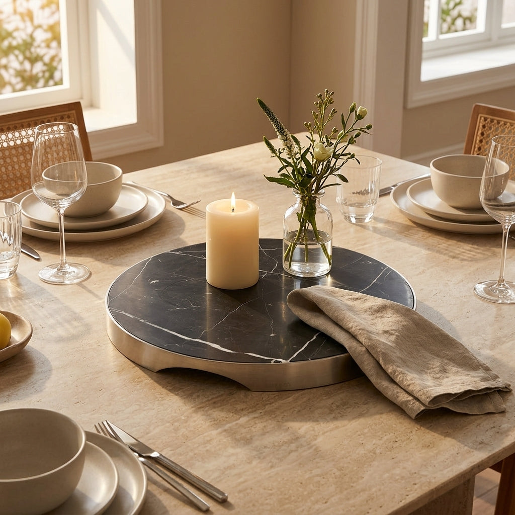 GEO GRAZING BOARD ROUND | Brushed Nickel & Nero