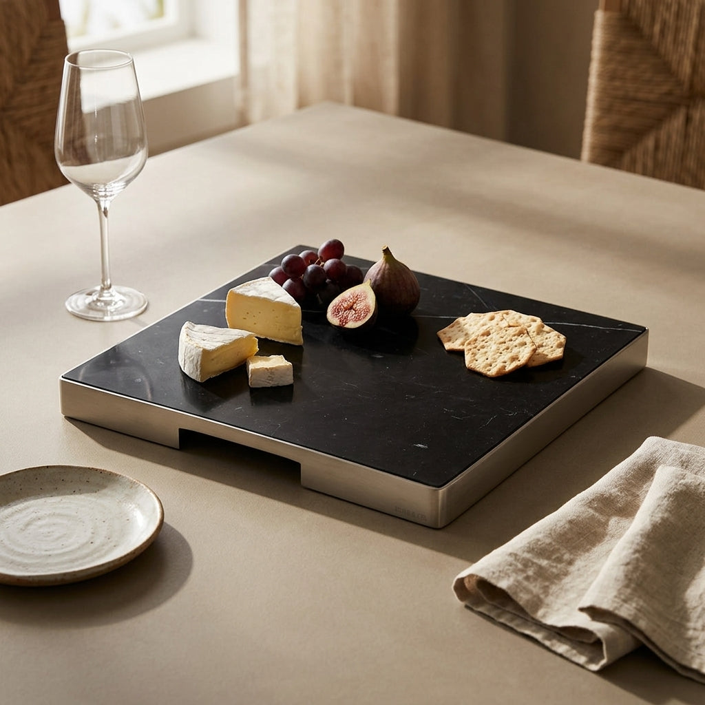 GEO GRAZING BOARD SQUARE | Brushed Nickel & Nero