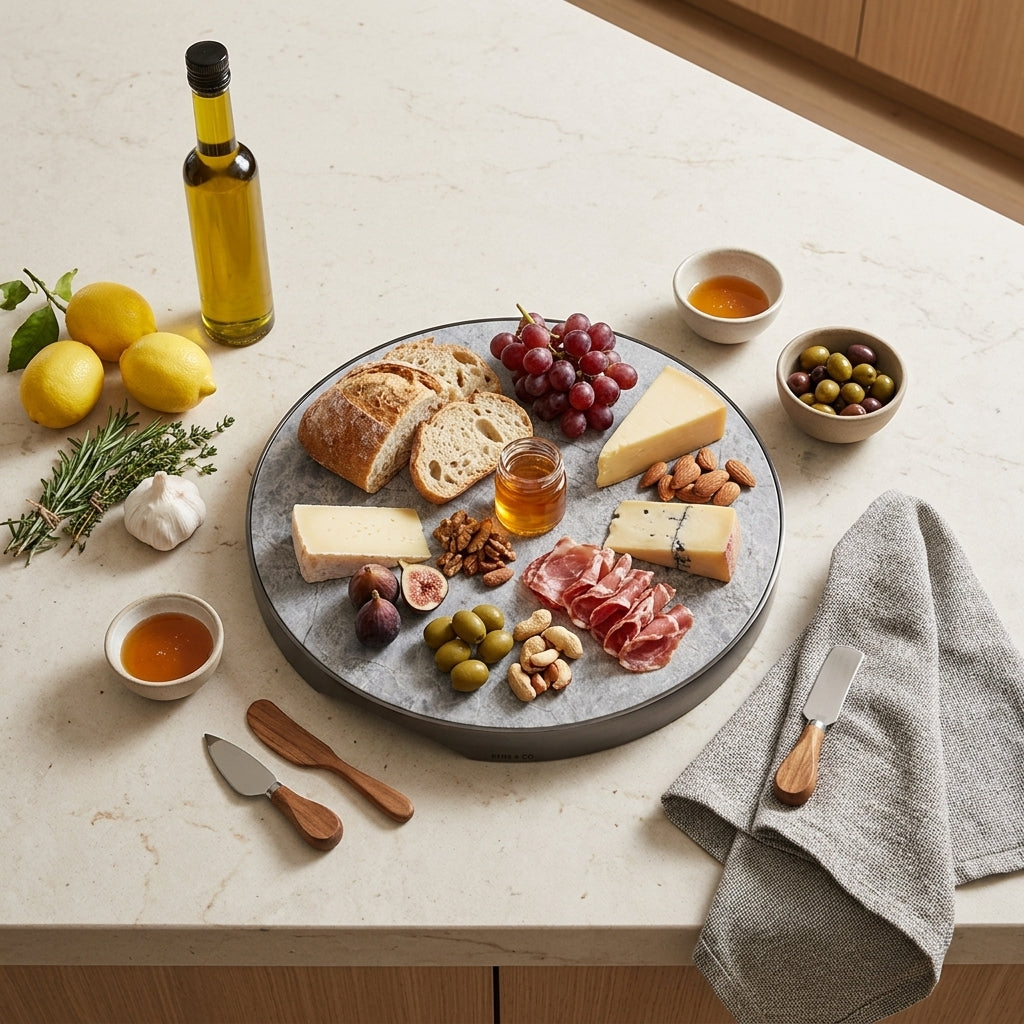 GEO GRAZING BOARD ROUND | Black Nickel & Grey Tundra