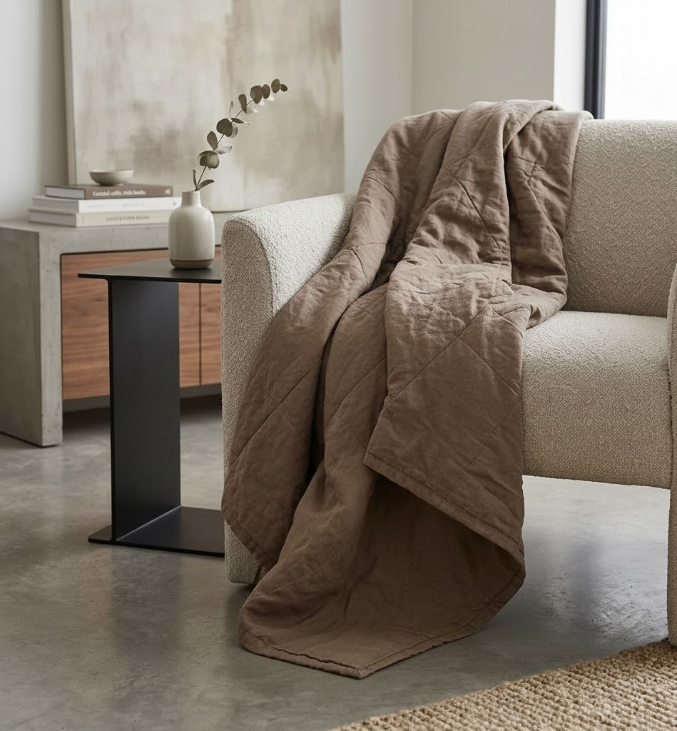 STONEWASHED LINEN THROW | 160*210 Latte - Shop premium Home Decor for modern interiors - premium homewares - luxury home decor online