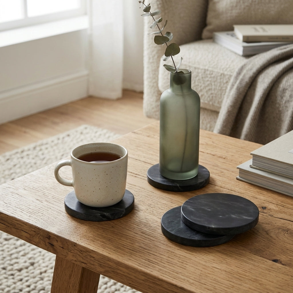 CIRCLE MARBLE COASTERS | Black | Set of 4 - Shop premium Home Decor for modern interiors - premium homewares - luxury home decor online