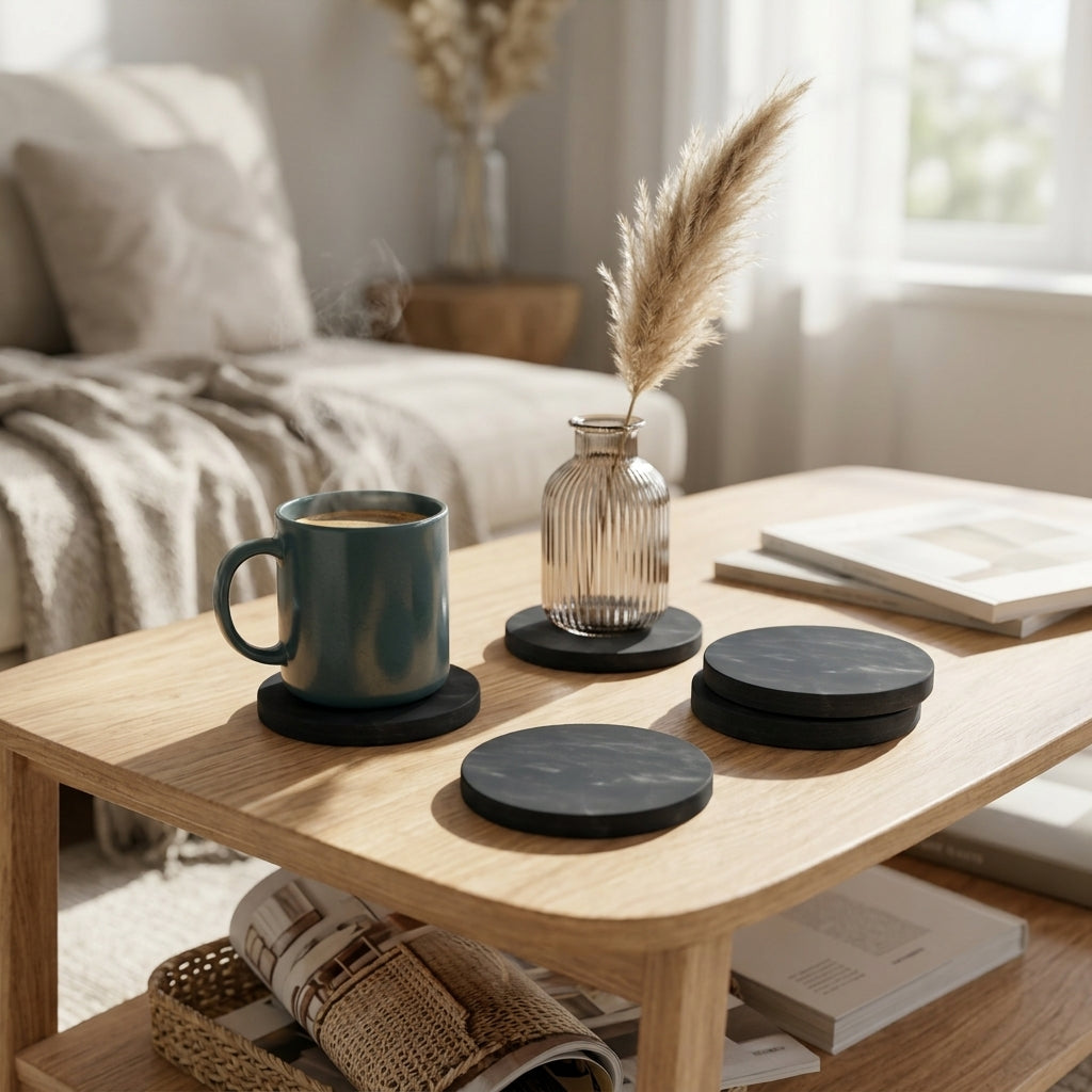 CIRCLE MARBLE COASTERS | Black | Set of 4 - Shop premium Home Decor for modern interiors - premium homewares - luxury home decor online