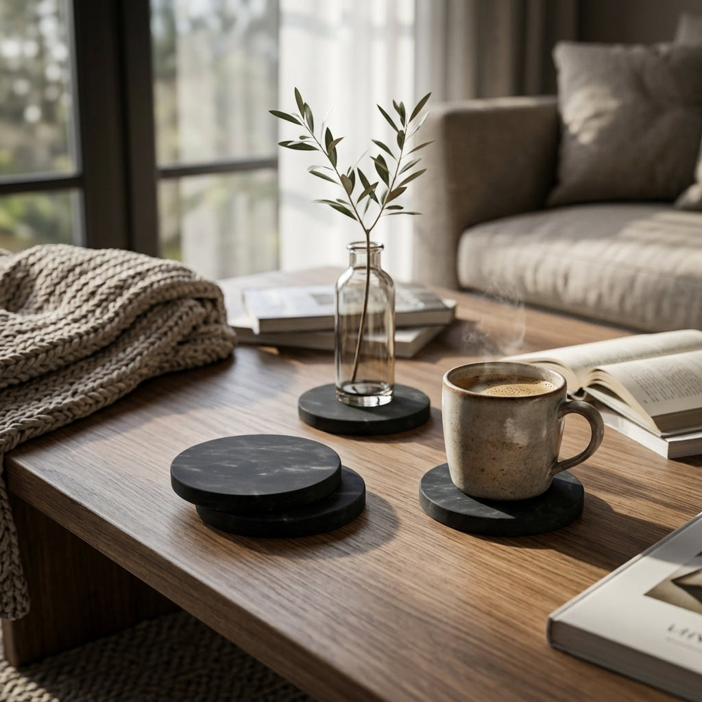 CIRCLE MARBLE COASTERS | Black | Set of 4 - Shop premium Home Decor for modern interiors - premium homewares - luxury home decor online