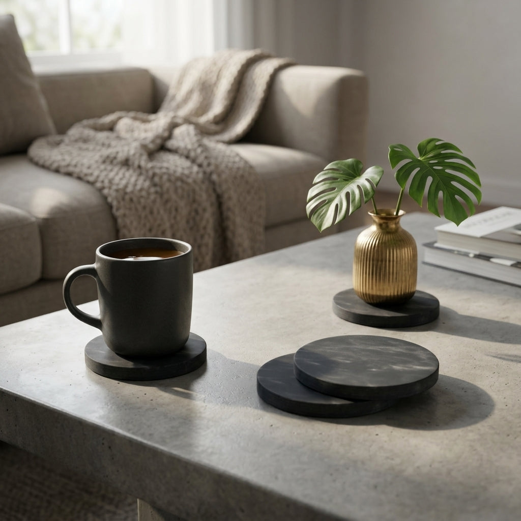 CIRCLE MARBLE COASTERS | Black | Set of 4 - Shop premium Home Decor for modern interiors - premium homewares - luxury home decor online