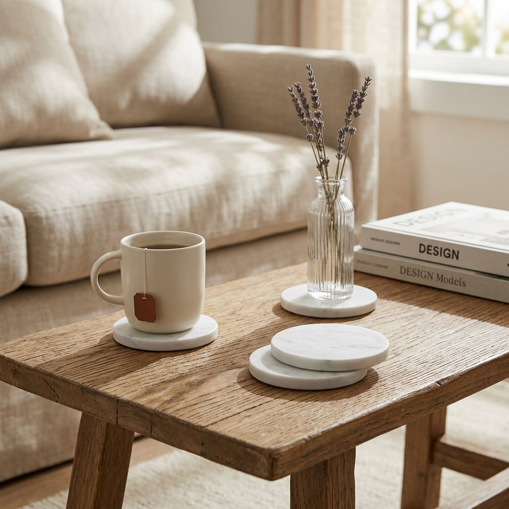 CIRCLE MARBLE COASTERS | White | Set of 4 - Shop premium Home Decor for modern interiors - premium homewares - luxury home decor online