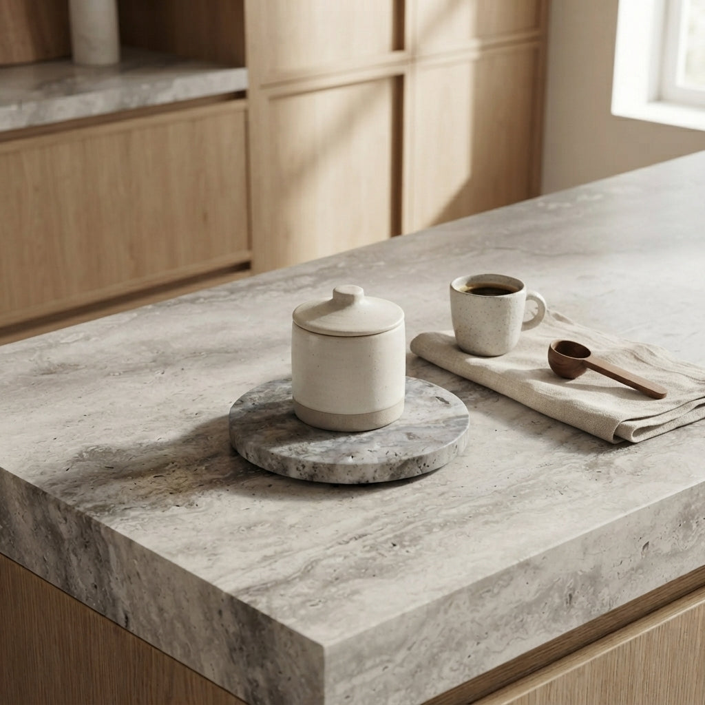 MINI ROUND STONE TRIVET | Silver Travertine (unfilled)