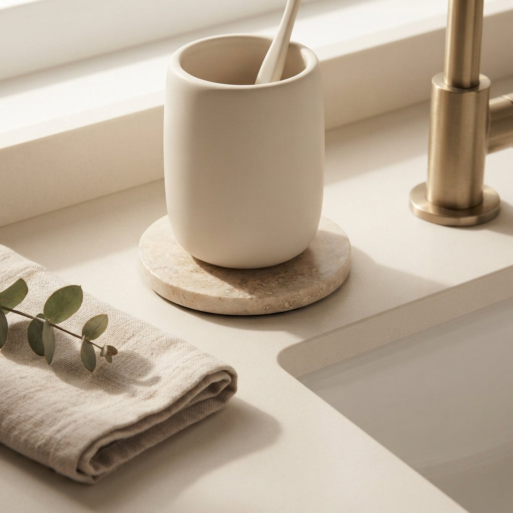 MINI ROUND STONE TRIVET | Travertine (filled)