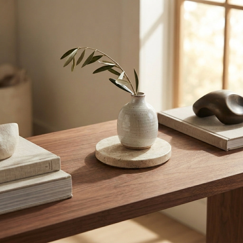 MINI ROUND STONE TRIVET | Travertine (filled)