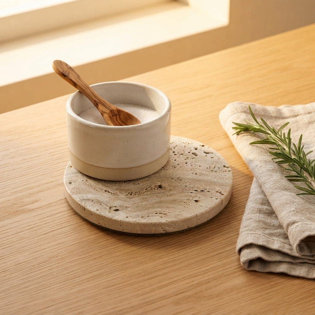 MINI ROUND STONE TRIVET | Travertine (unfilled)