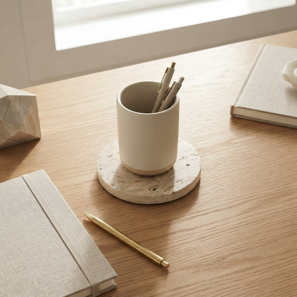 MINI ROUND STONE TRIVET | Travertine (unfilled)