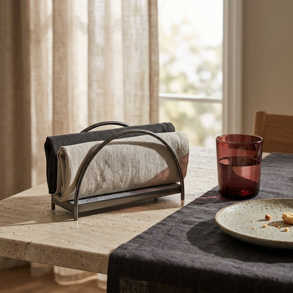 GEO NAPKIN HOLDER | Black Nickel & Grey Tundra
