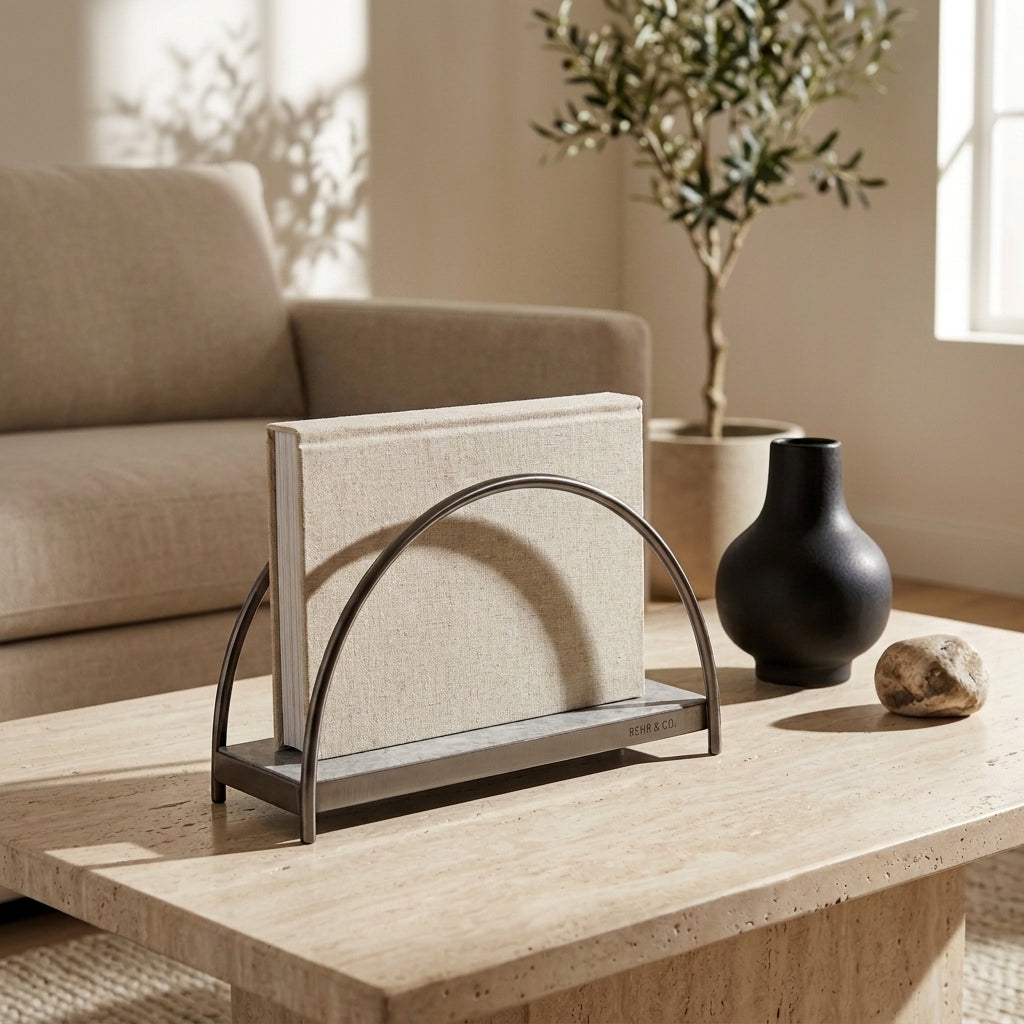 GEO NAPKIN HOLDER | Black Nickel & Grey Tundra