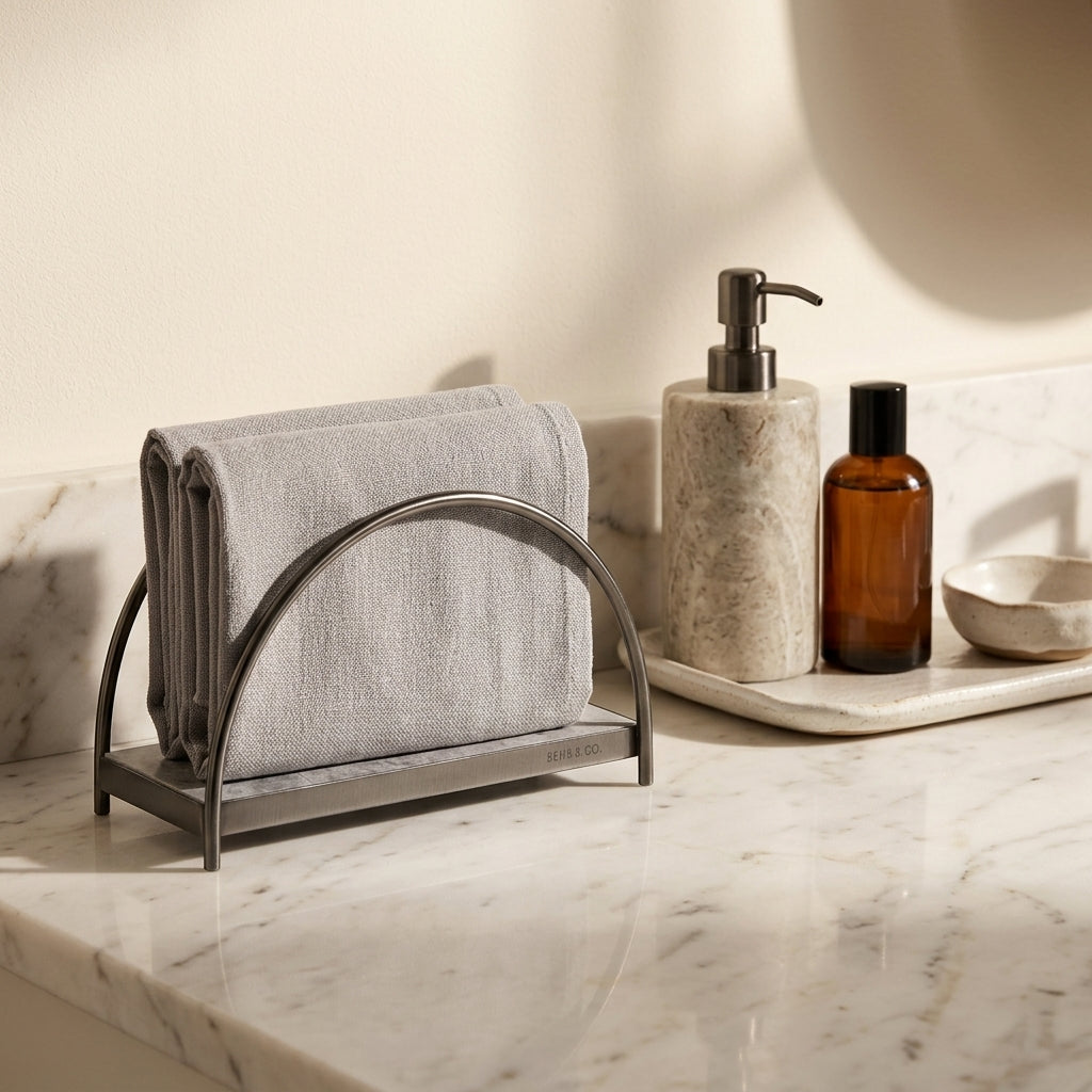 GEO NAPKIN HOLDER | Black Nickel & Grey Tundra