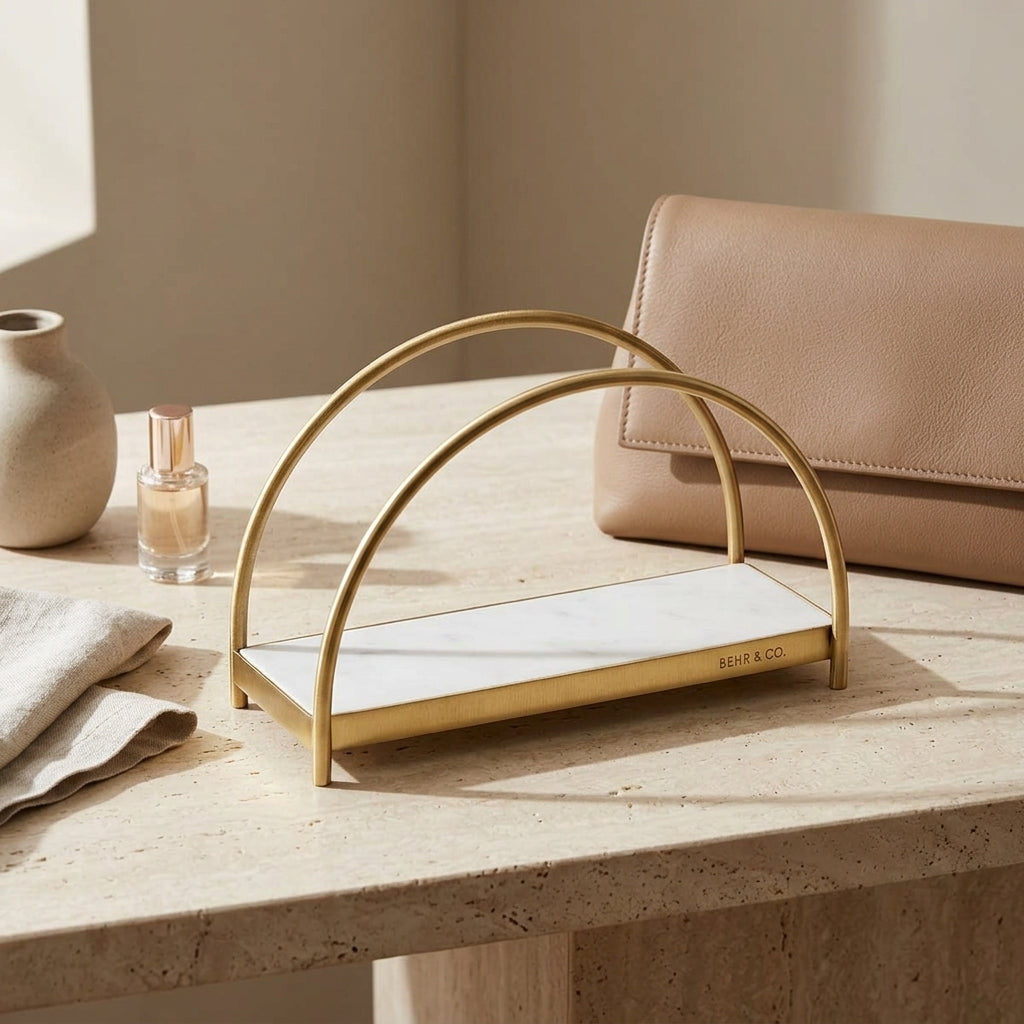 GEO NAPKIN HOLDER | Brass & Carrara - Shop premium Home Decor for modern interiors - premium homewares - luxury home decor online