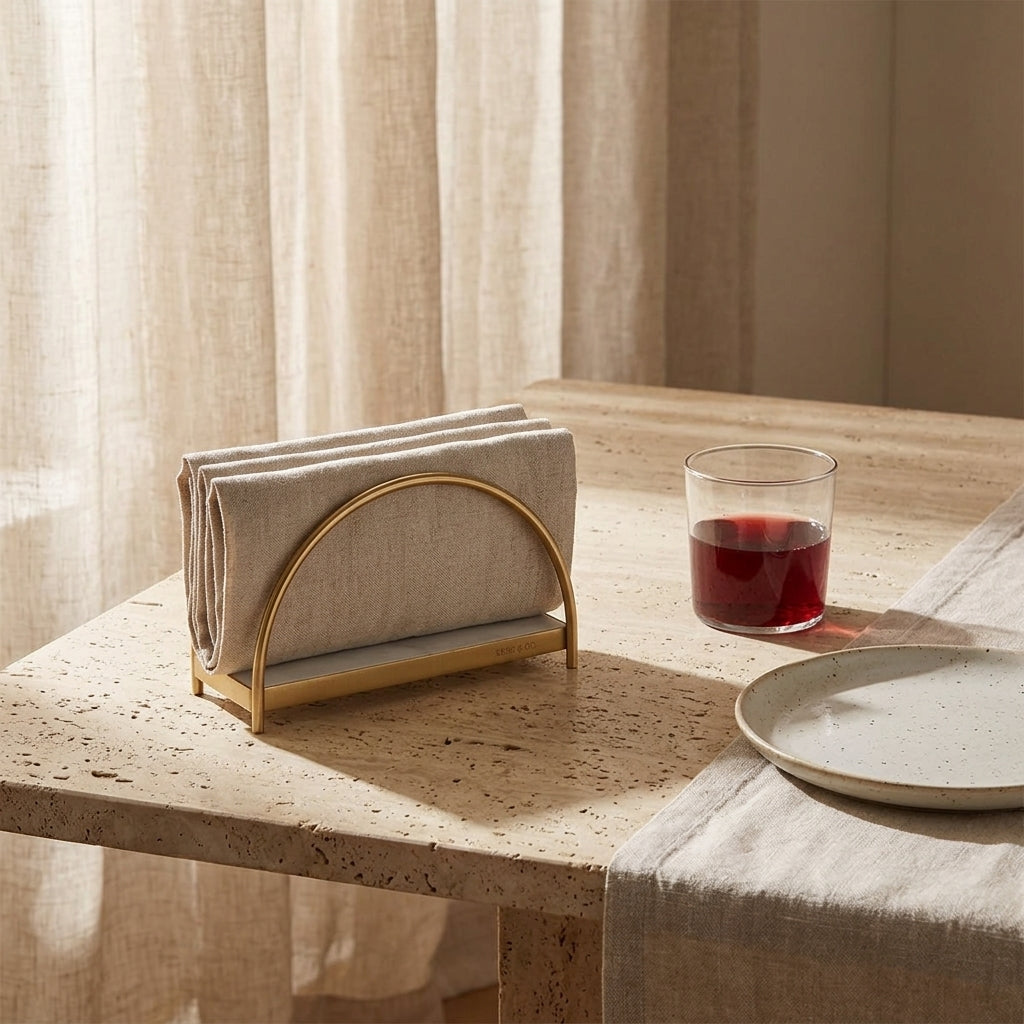 GEO NAPKIN HOLDER | Brass & Carrara - Shop premium Home Decor for modern interiors - premium homewares - luxury home decor online