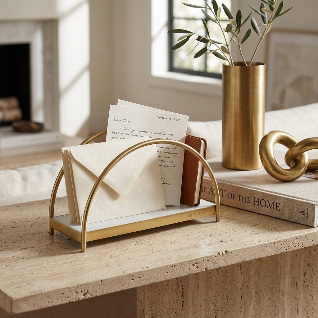 GEO NAPKIN HOLDER | Brass & Carrara - Shop premium Home Decor for modern interiors - premium homewares - luxury home decor online
