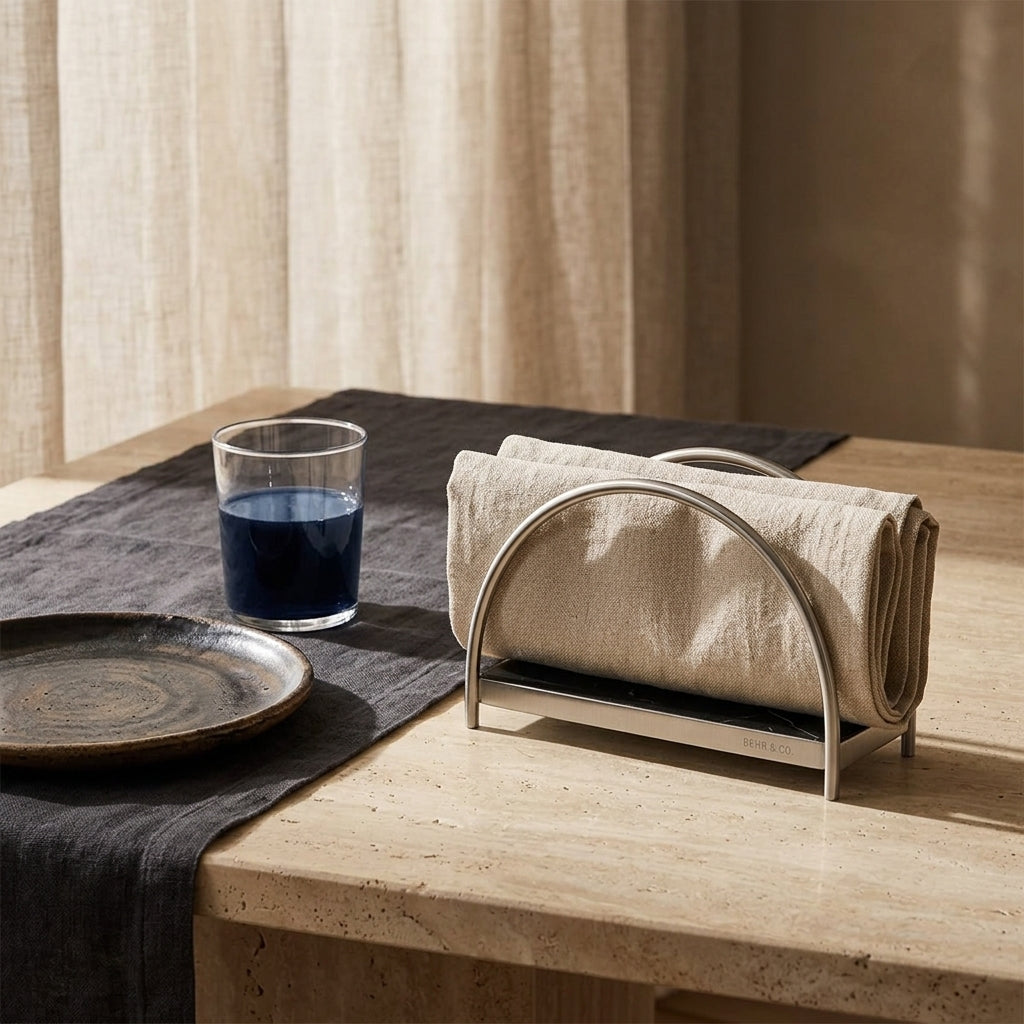 GEO NAPKIN HOLDER | Brushed Nickel & Nero - Shop premium Home Decor for modern interiors - premium homewares - luxury home decor online