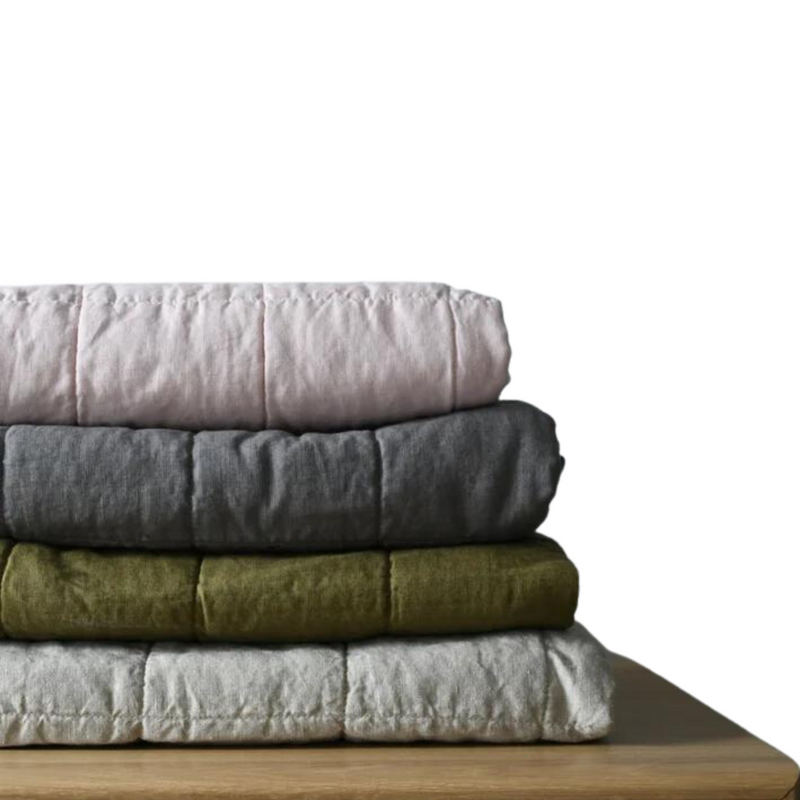 STONEWASHED LINEN BABY/COT QUILT | 120*100 Slate + Stripe