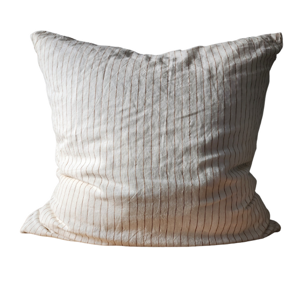 STONEWASHED LINEN SQUARE CUSHION COVER | 65*65 | Ginger Pinstripe
