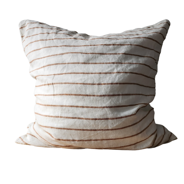 STONEWASHED LINEN SQUARE CUSHION COVER | 65*65 | Ginger Pinstripe Wide