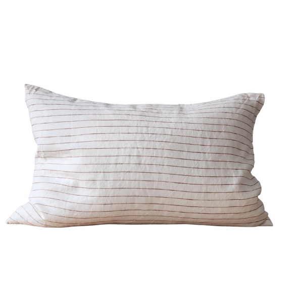 STONEWASHED LINEN RECTANGLE CUSHION COVER | 35*55 | Ginger Pinstripe