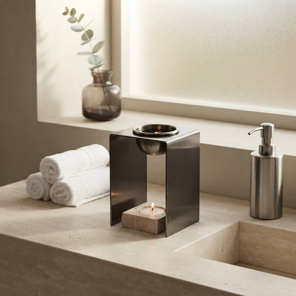 OIL BURNER  | Black Nickel & Travertine