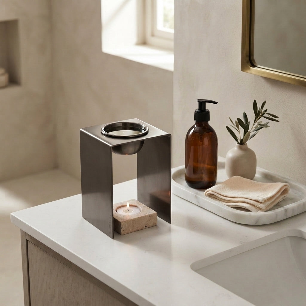 OIL BURNER  | Black Nickel & Travertine