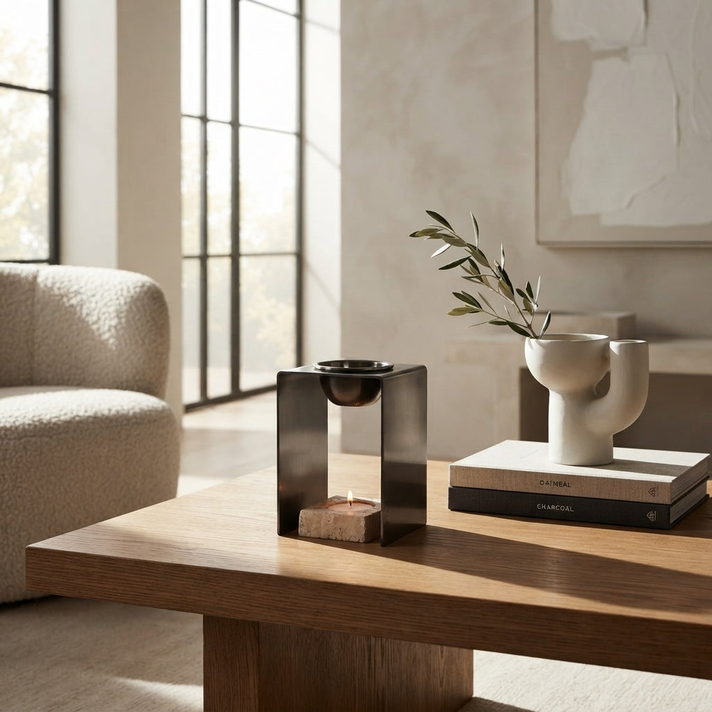 OIL BURNER  | Black Nickel & Travertine
