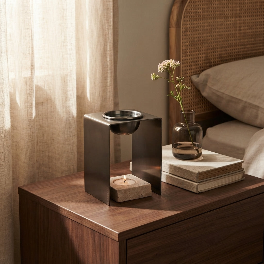 OIL BURNER  | Black Nickel & Travertine