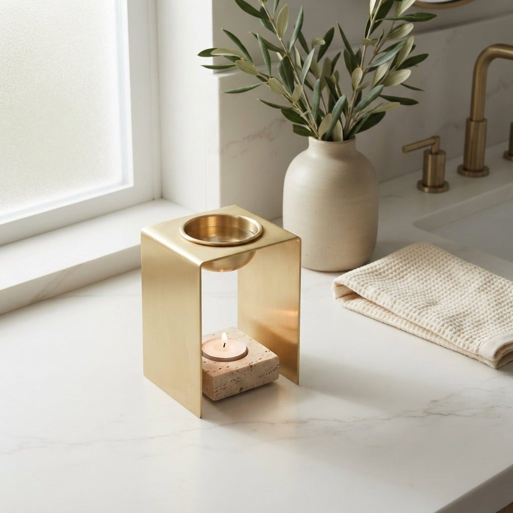 OIL BURNER  | Brass & Travertine
