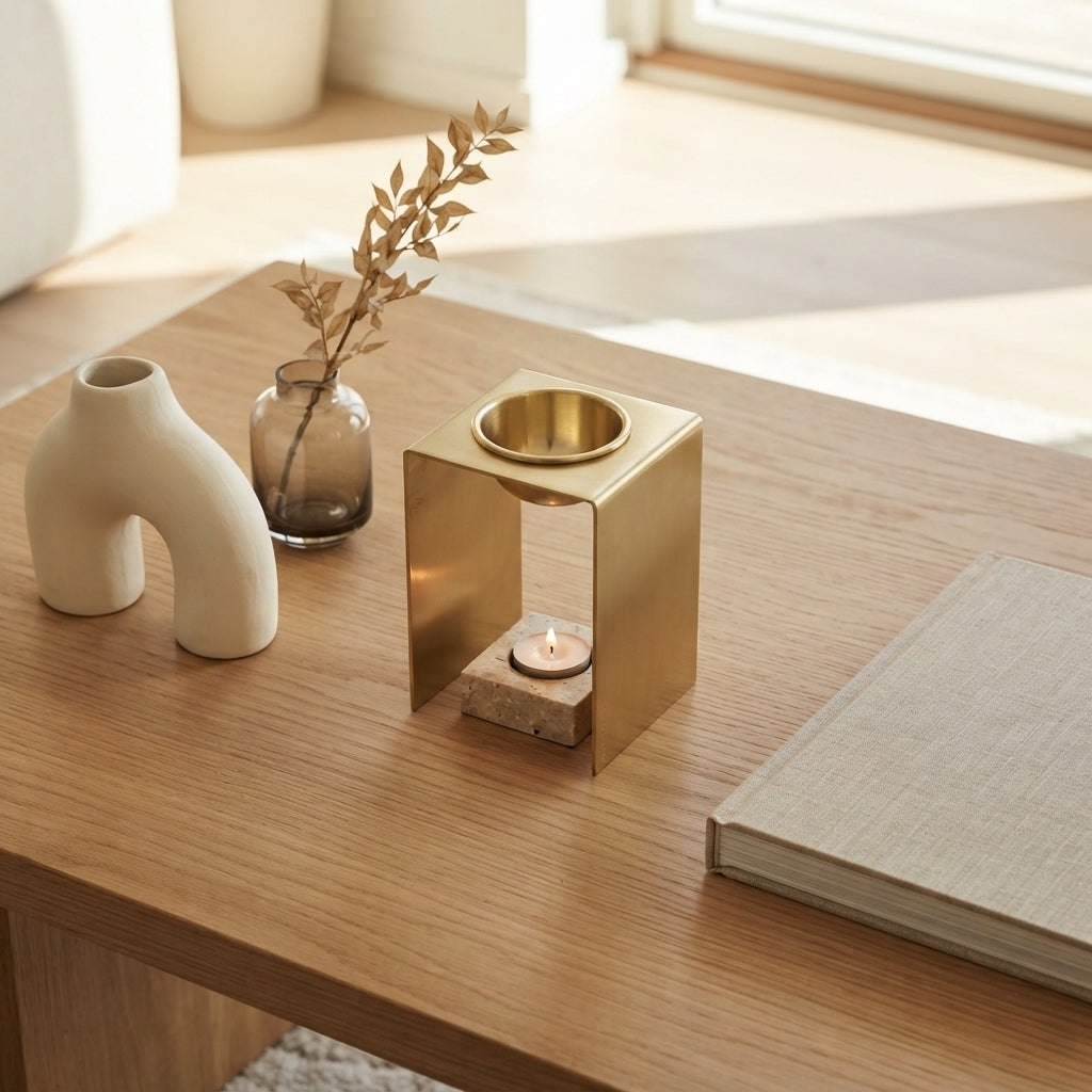 OIL BURNER  | Brass & Travertine