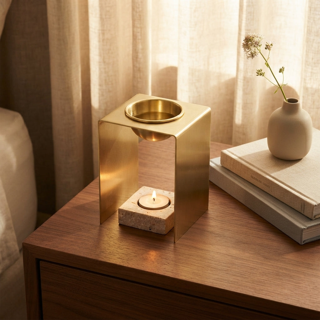OIL BURNER  | Brass & Travertine