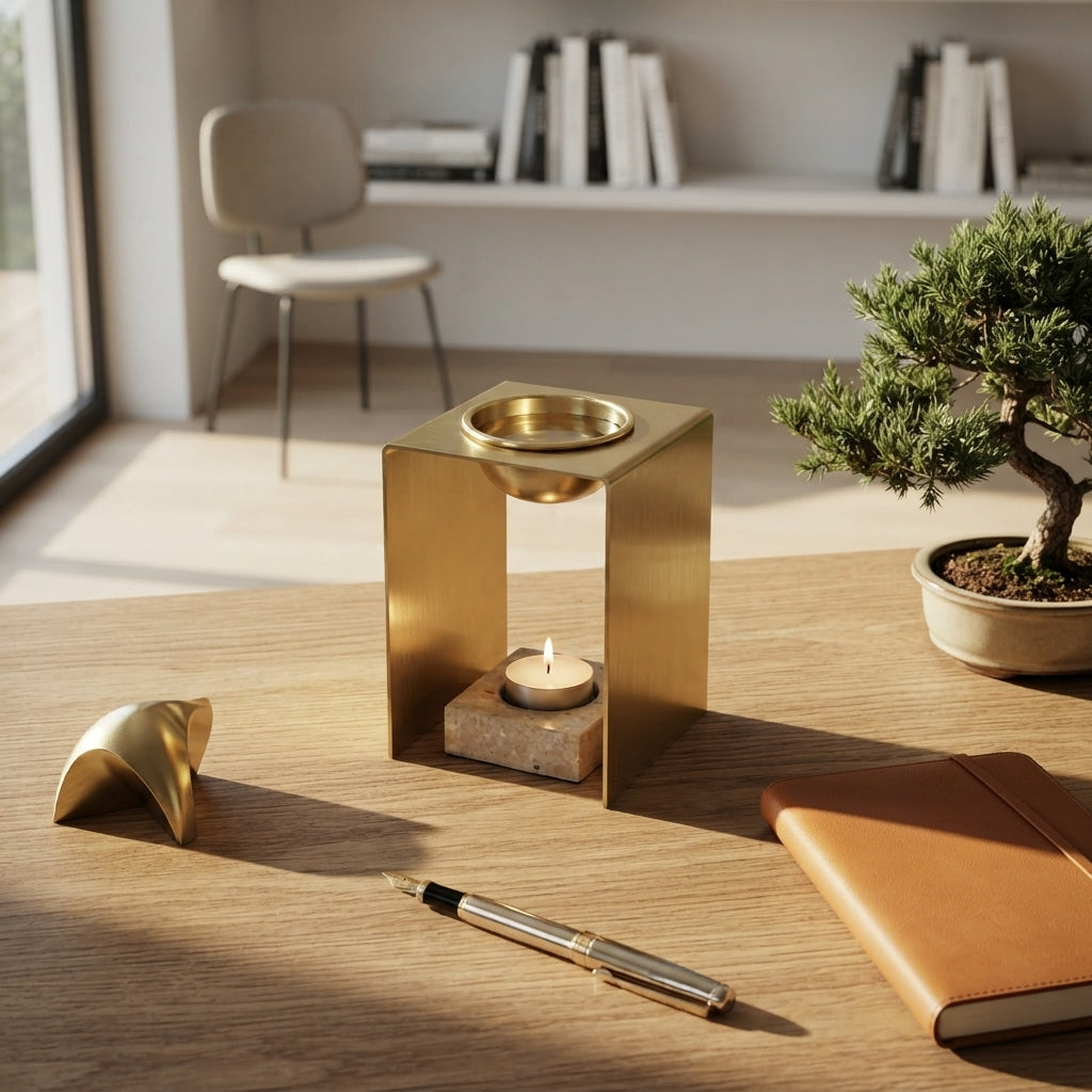 OIL BURNER  | Brass & Travertine