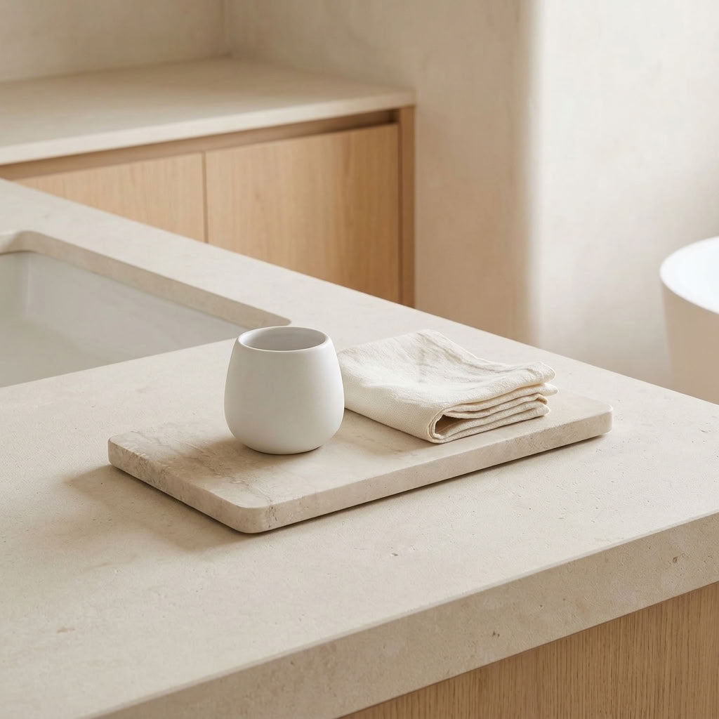 RECTANGLE STONE TRAY | Travertine (filled)
