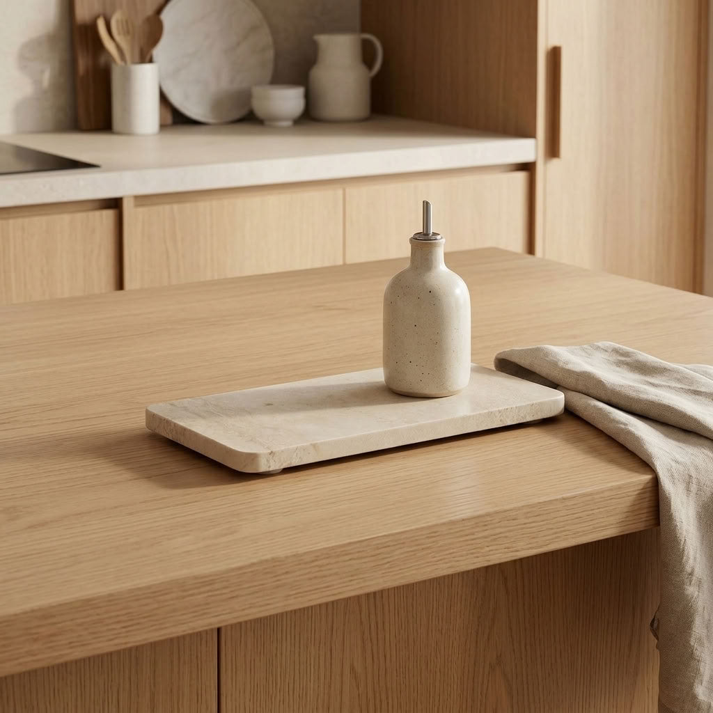 RECTANGLE STONE TRAY | Travertine (filled)