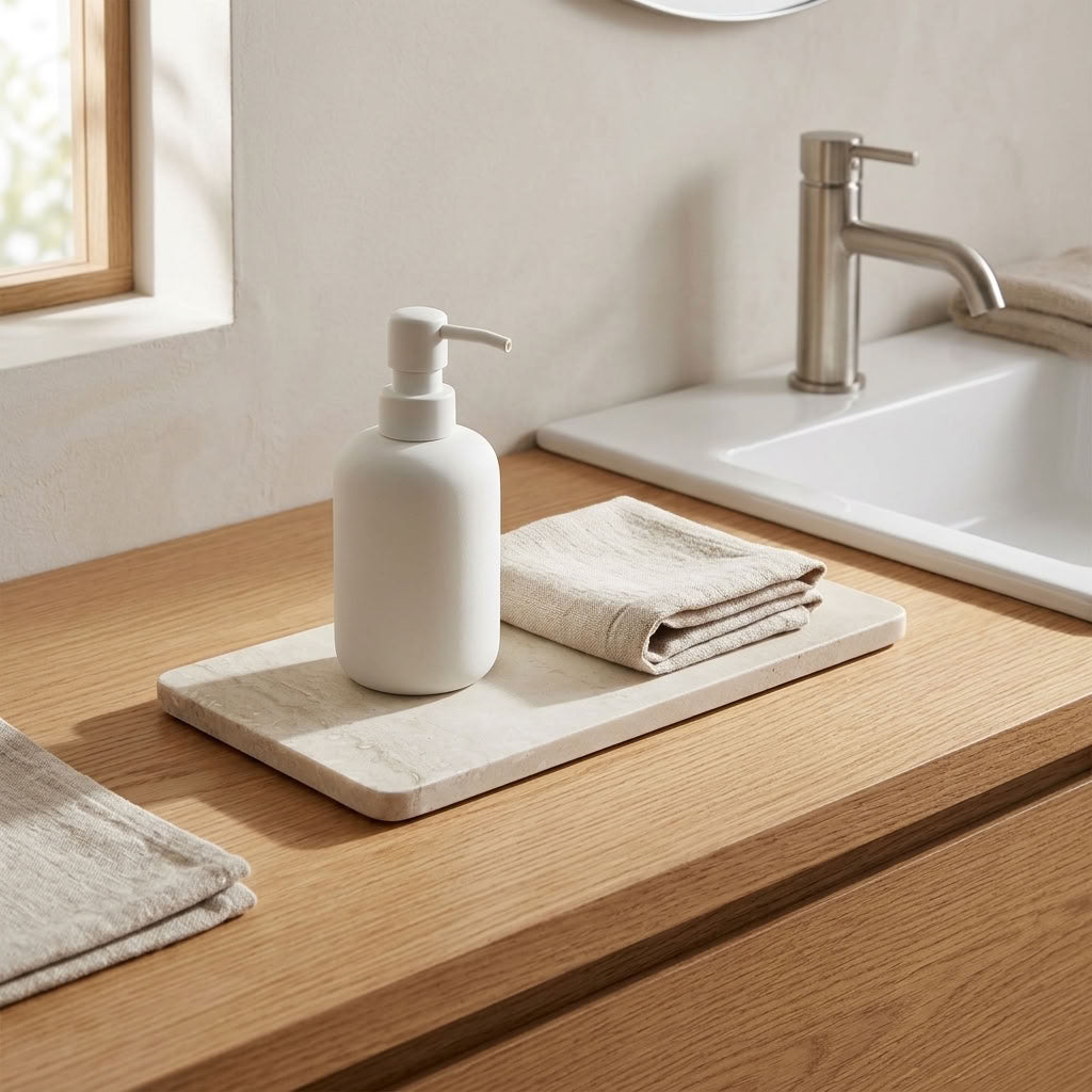 RECTANGLE STONE TRAY | Travertine (filled)