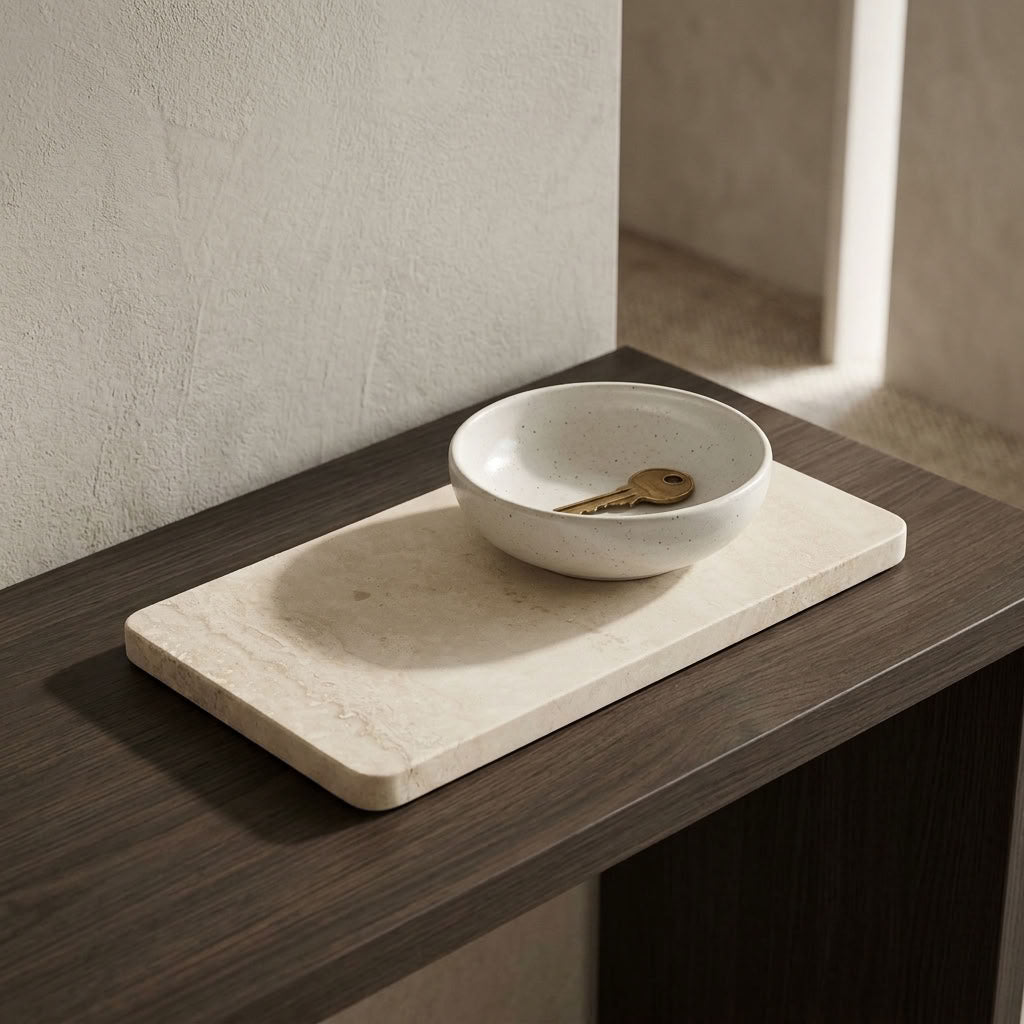 RECTANGLE STONE TRAY | Travertine (filled)