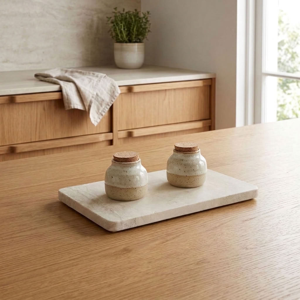 RECTANGLE STONE TRAY | Travertine (filled)