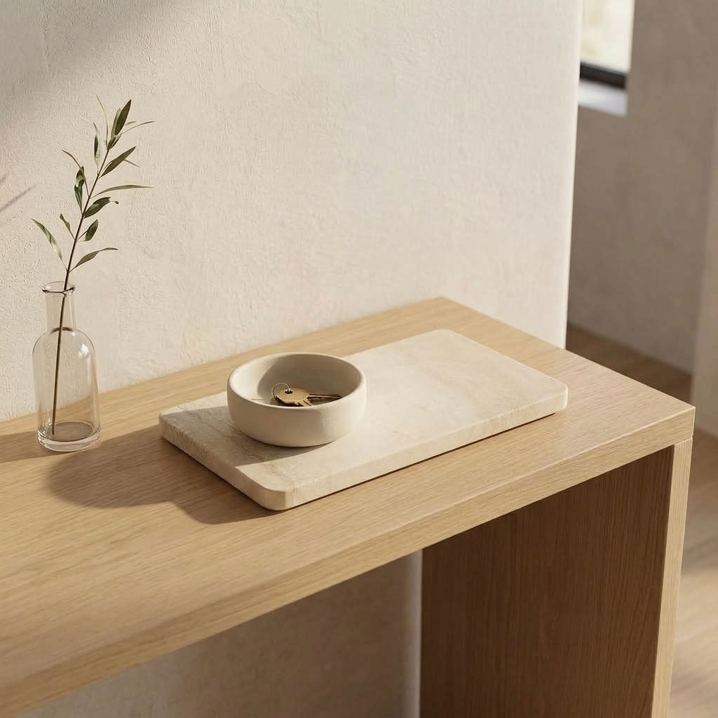 RECTANGLE STONE TRAY | Travertine (filled)