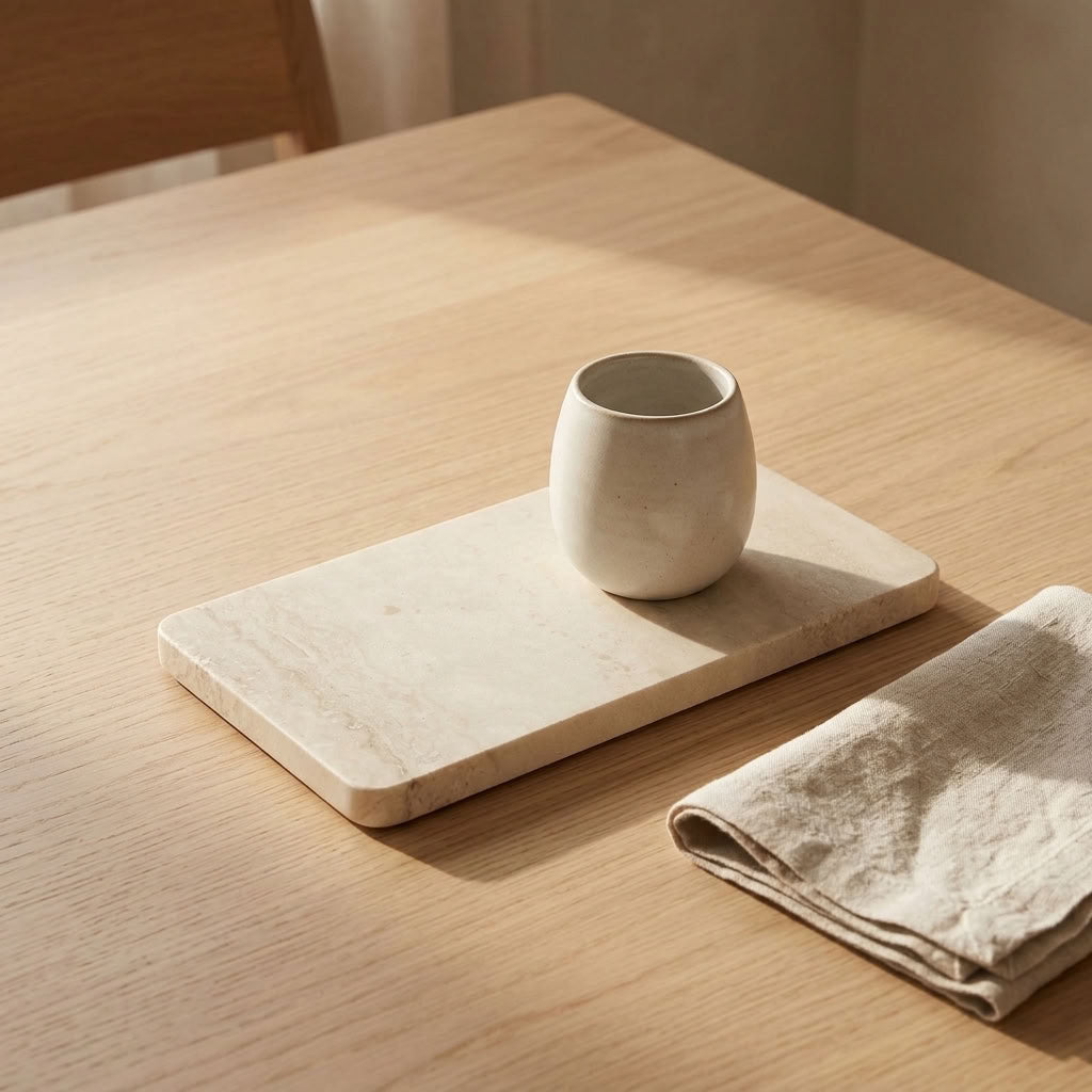 RECTANGLE STONE TRAY | Travertine (filled)