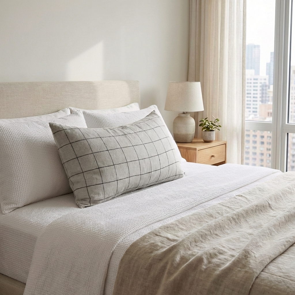 STONEWASHED LINEN RECTANGLE CUSHION COVER | 35*55 | Grid - Shop premium Home Decor for modern interiors - premium homewares - luxury home decor online