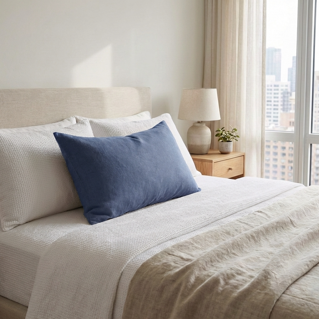 STONEWASHED LINEN RECTANGLE CUSHION COVER | 35*55 | Marine blue - Shop premium Home Decor for modern interiors - premium homewares - luxury home decor online