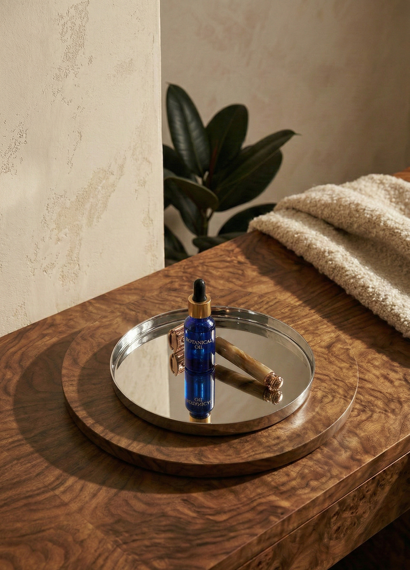 Polished stainless steel round tray 