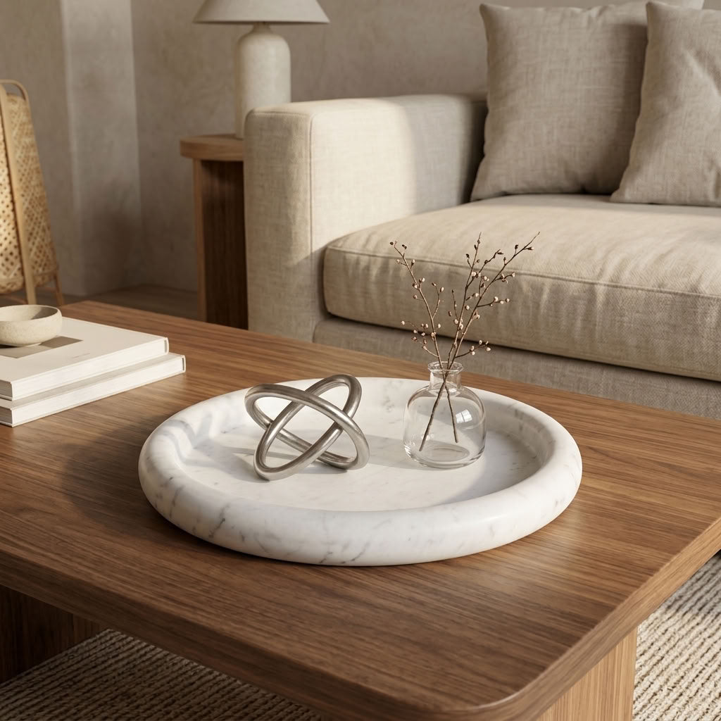 ROUND STONE TRAY | Carrara