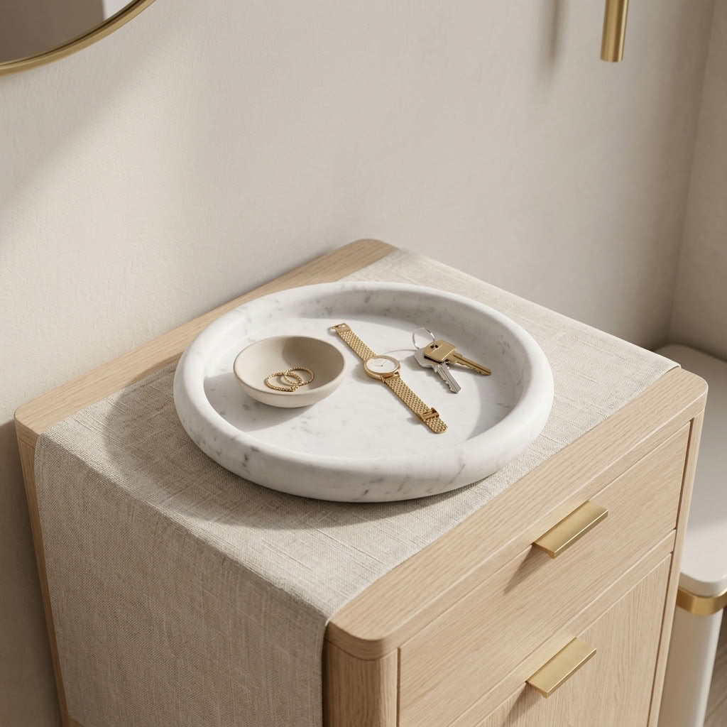 ROUND STONE TRAY | Carrara