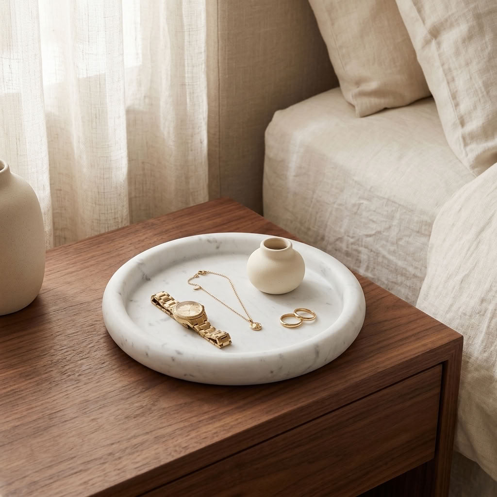 ROUND STONE TRAY | Carrara