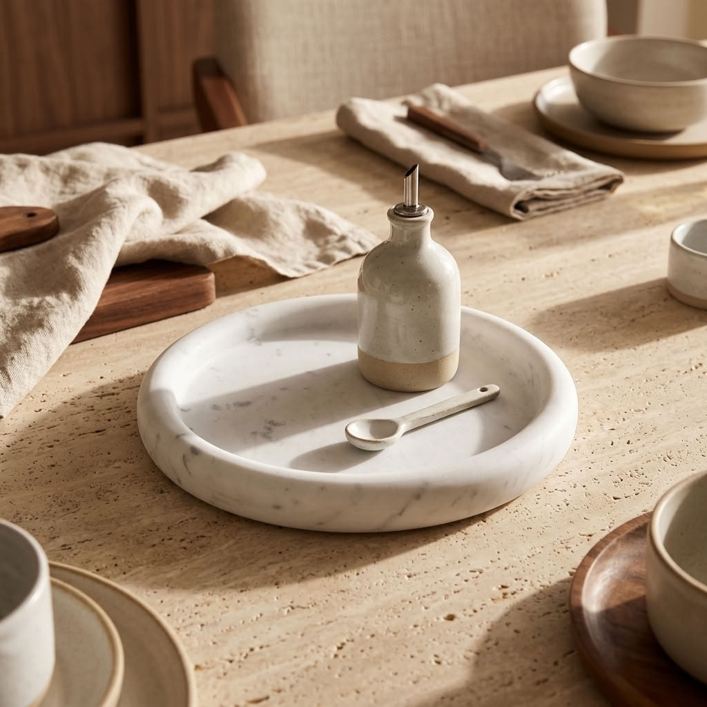 ROUND STONE TRAY | Carrara