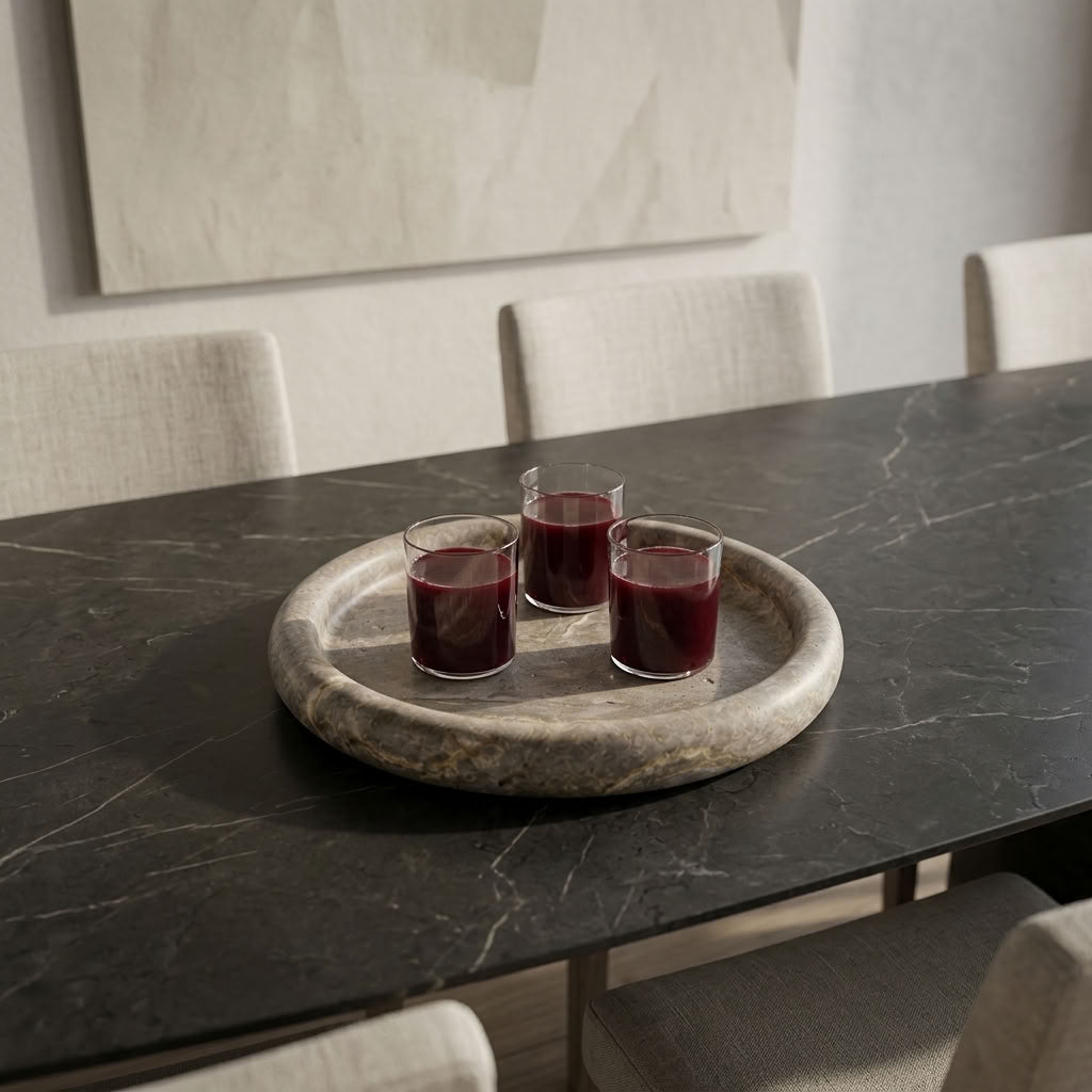 ROUND STONE TRAY | Silver Travertine