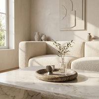 ROUND STONE TRAY | Silver Travertine